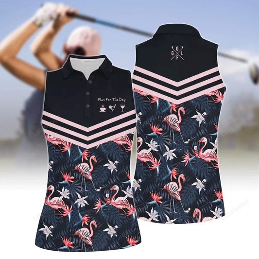 Plan for the day flamingo tropical golf women short sleeve polo shirt sleeveless polo shirt GY0003