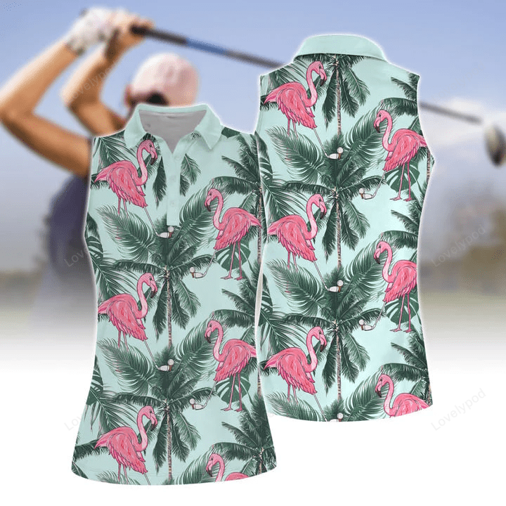 Seamless tropical flamingo golf women short sleeve polo shirt sleeveless polo shirt, idea gift for golf lover GY0013