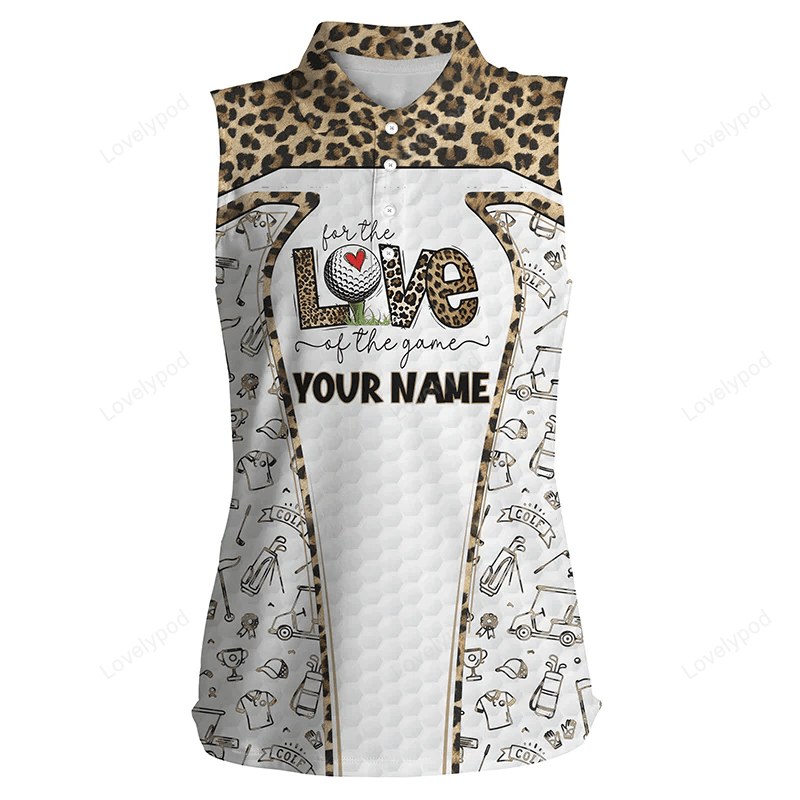 Womens sleeveless polo shirt, custom name for the love of the game leopard pattern golf shirts GY0057