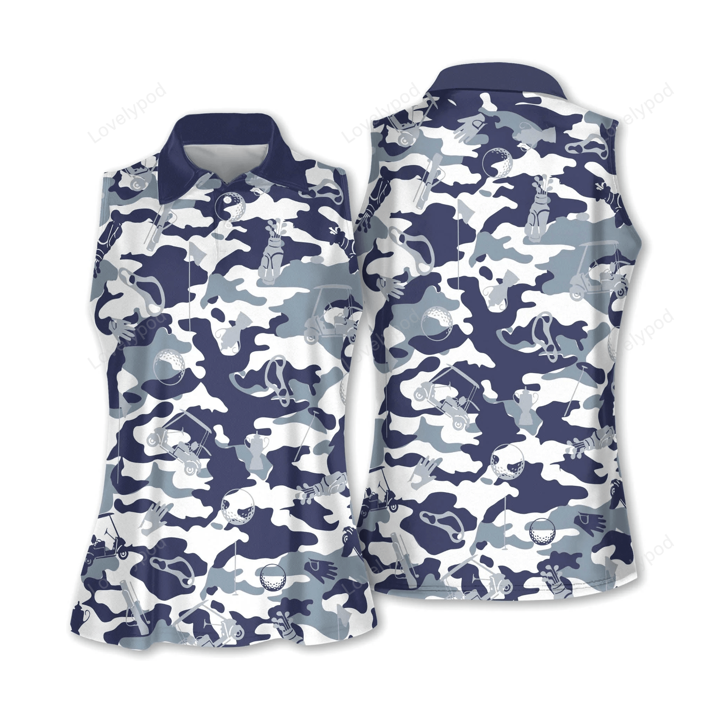 Blue and white camouflage golf set women short sleeve polo shirt, sleeveless polo shirt GY0316