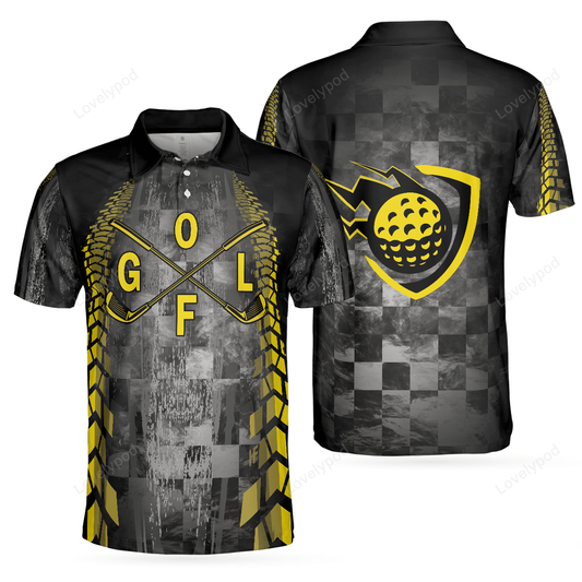 Golf yellow pattern short sleeve polo shirt, checker pattern racing polo shirt GY0062