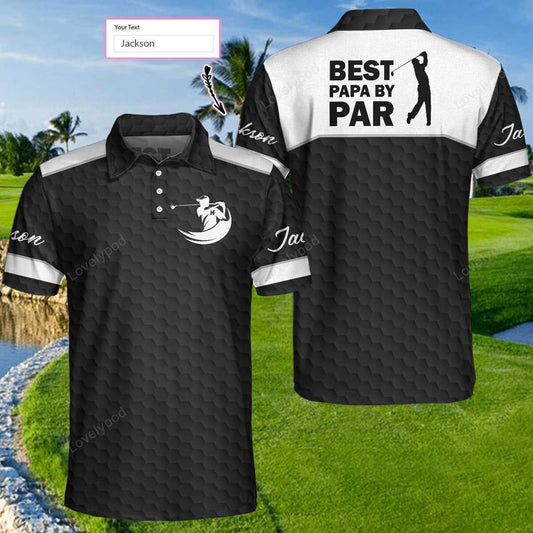 Best papa by par black golf pattern custom polo shirt, personalized polo shirt GY0063