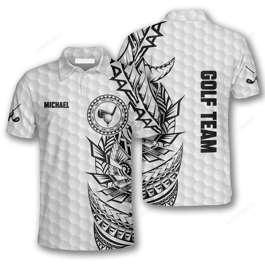 Golf pattern tribal white version custom golf polo shirts for men GY0067