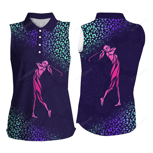 Women's sleeveless polo shirts purple gradient leopard women golf club gifts for golf lovers GY0089