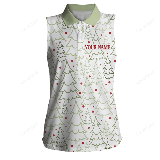 Womens sleeveless golf polos custom winter christmas themed pattern, christmas polo shirts for ladies GY0096