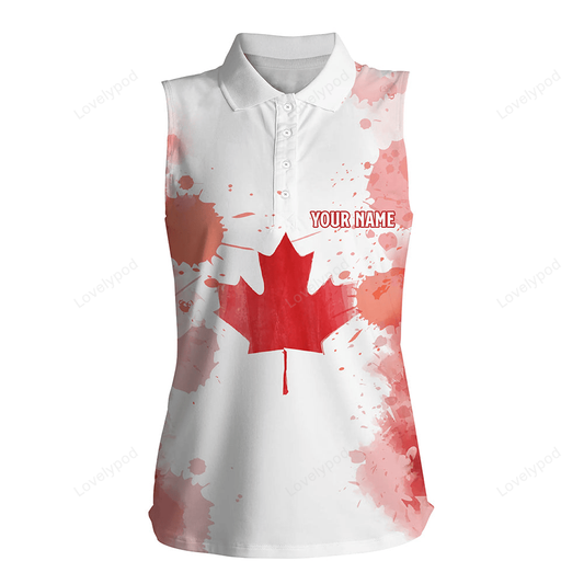 Watercolor grunge canada flag women's sleeveless polo shirt canadian patriotic golf shirts for women GY0101