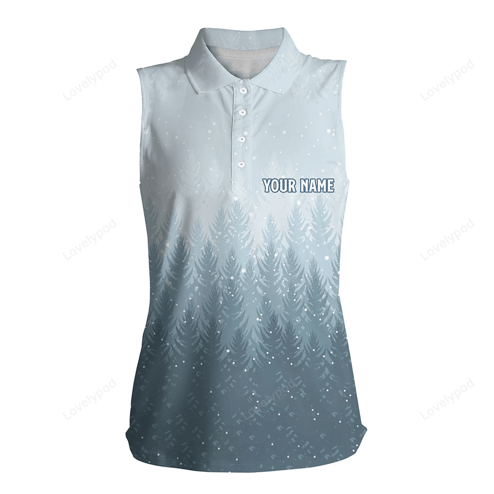 Winter night forest christmas womens sleeveless polo shirts snow golf shirts for women golfing gifts GY0106