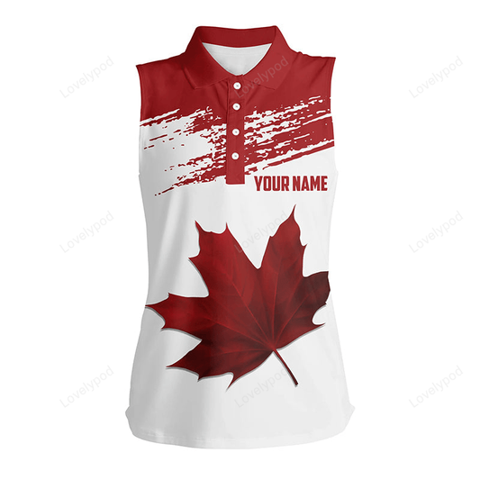 Canadian flag women's sleeveless polos shirt custom maple leaves patriotic canada golf shirt for ladies GY0110