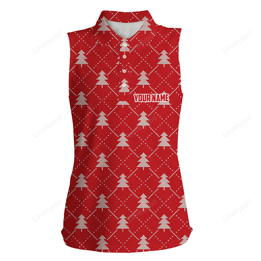 Christmas trees red knitted womens sleeveless golf shirts argyle golf shirts for women golfer gifts GY0111