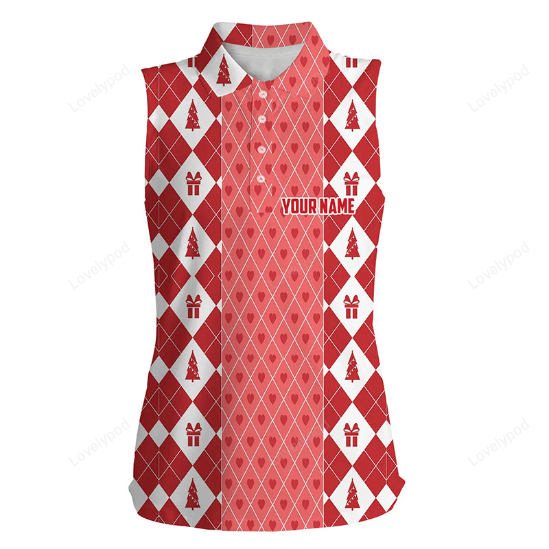 Christmas gifts & trees pink red women sleeveless golf polos custom golf shirts for women cute golf gift GY0112