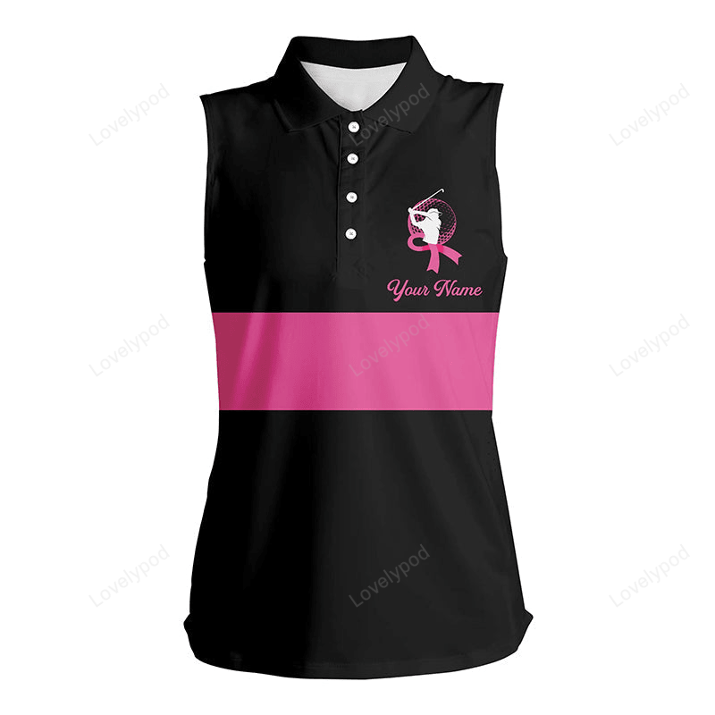 Black and pink breast cancer awareness custom women sleeveless polo shirt, pink ribbon golf shirts GY0118