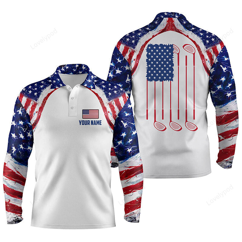 Amazing watercolor american flag white men golf polo shirt, custom men patriotic polo shirts golfing gift GY0149