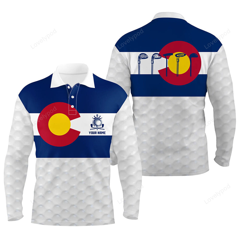 Colorado flag men golf long sleeve polo shirt, custom patriotic golf shirts for men GY0151