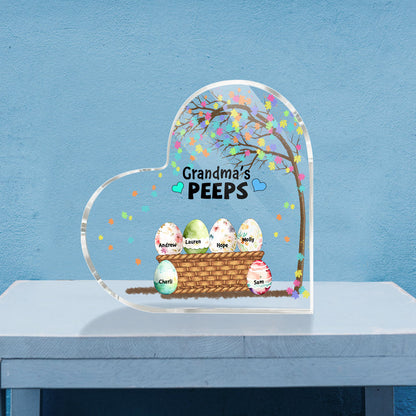 Personalized Heart Shaped Acrylic Plaque - Grandma's Peeps, Gift for Grandma, Easter Day, Cute Eggs MI0504