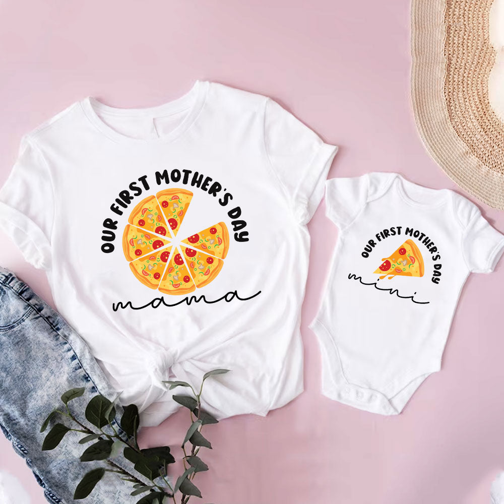 Matching Mom and Baby Clothing Sets Pizza And Pizza Slice, Funny Matching Set For Mom and Me, Pizza Matching Outfit in first Mother's Day MI0249