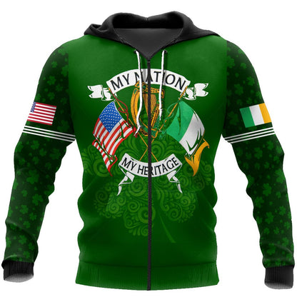 3D All Over Print Irish and American Shirt, St. Patrick's Day American Iceland Flag Shirt, USA Flag Shirt, Shamrock Shirt PO0292