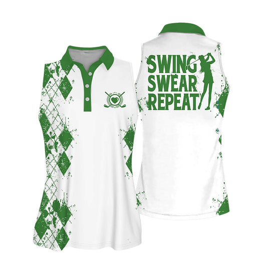 Sleeveless Women Polo Shirt For Ladies Swing Swear Drink Repeat Shirt Love Golf Shirt I0229