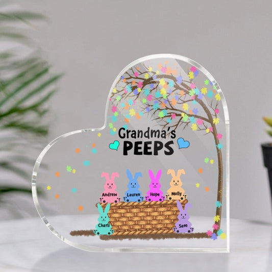 Personalized Heart Shaped Acrylic Plaque - Grandma's Peeps, Gift for Grandma, Easter Day, Cute Bunny MI0503