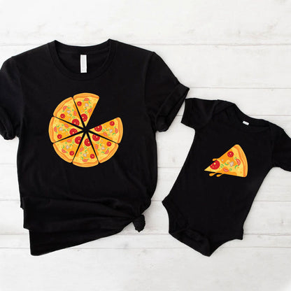 Pizza and Pizza Slice Black Matching Set For Mom Dad And Baby, Pizza Family Shirt, Funny Matching Set for Mom and Baby MI0252