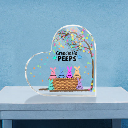 Personalized Heart Shaped Acrylic Plaque - Grandma's Peeps, Gift for Grandma, Easter Day, Cute Bunny MI0503