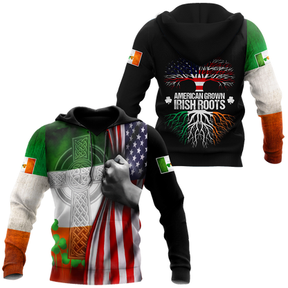 3D Print American Grown Irish Roots Tree Flag Saint Patrick's Day Shirt, Irish Shirt, USA Flag Shirt PO0294