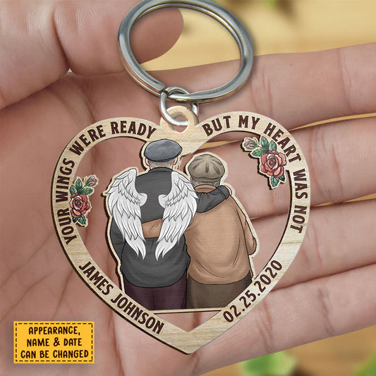 Always On My Mind, Forever In My Heart Old Couple Personalized Memorial Wooden Keychain KO0019