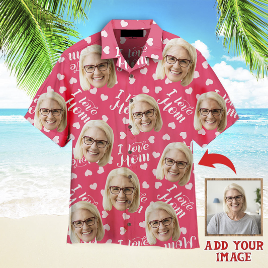 Custom Face Love Mom Pink Seamless Custom Hawaiian Shirt, Personalized Hawaiian Shirts, Custom Photo Hawaiian Shirt HO4222