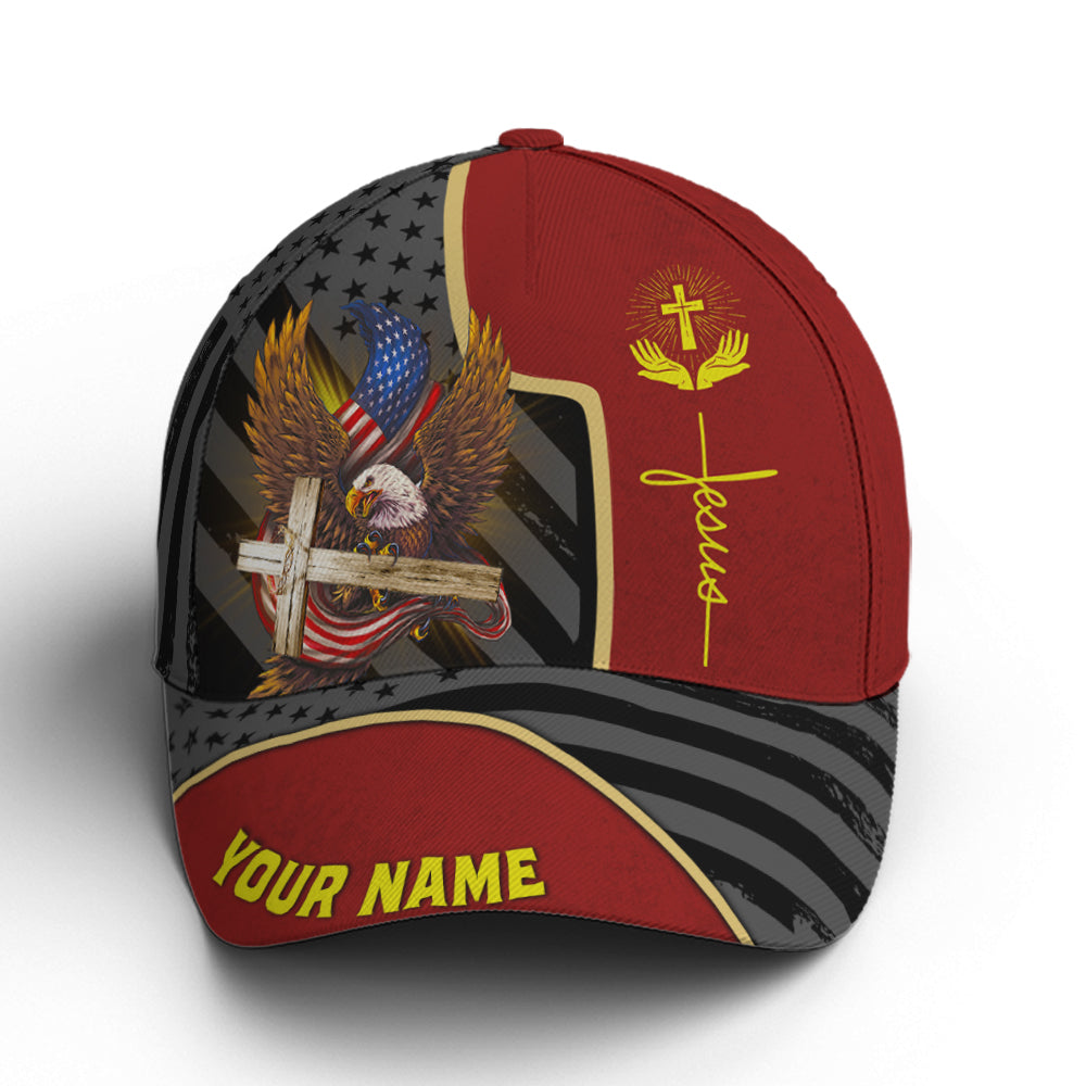 Personalized Patriotic American Eagle With Cross Baseball Cap Lasfour CO0754