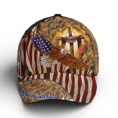 American Eagle Flag One Nation Under God Cross Sign Baseball Cap Lasfour CO0713