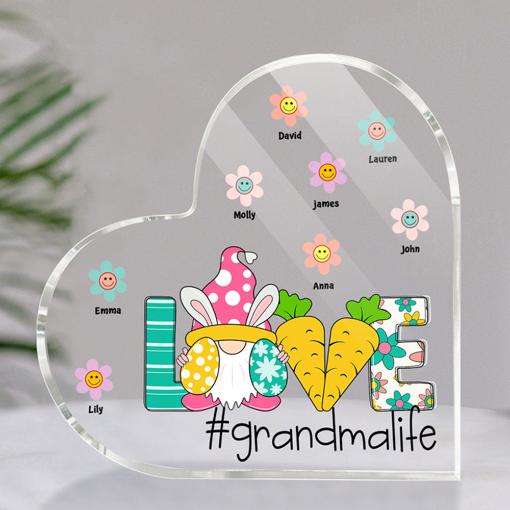 Love Grandmalife and Grandkids - Personalized Heart Shaped Acrylic Plaque for Family, Gift for Easter Day MI0496