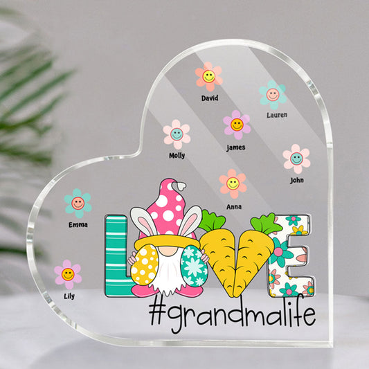 Love Grandmalife and Grandkids - Personalized Heart Shaped Acrylic Plaque for Family, Gift for Easter Day MI0496