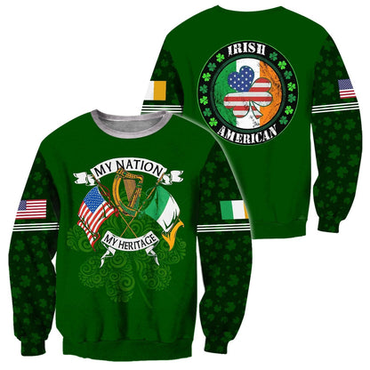 3D All Over Print Irish and American Shirt, St. Patrick's Day American Iceland Flag Shirt, USA Flag Shirt, Shamrock Shirt PO0292