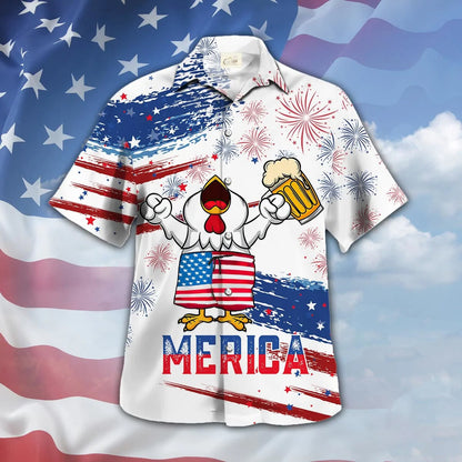 Chicken Drink Beer Hawaiian Shirt Chicken Merica Patriotic Hawaiian Shirt HO5341