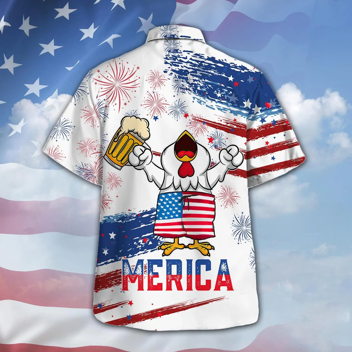 Chicken Drink Beer Hawaiian Shirt Chicken Merica Patriotic Hawaiian Shirt HO5341