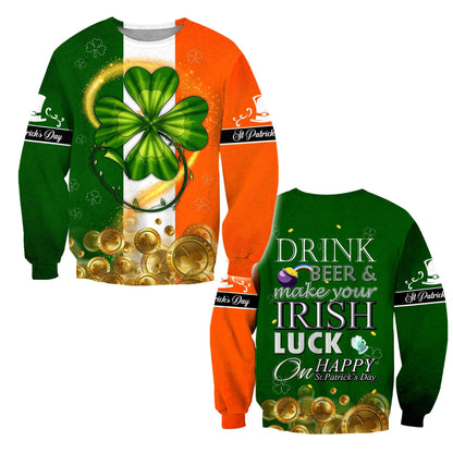 Shamrock Gold Coin Drink Beer 3D Shirt, St Patrick's Day Shirt, Irish Shirt, Lucky Shirt, Drinking Shirts, Let's Day Drink PO0296