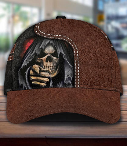 Custom Name 3D Full Printed The Devil Cap Hat, The Death Cap Hat With Skull Leather Pattern CO0648