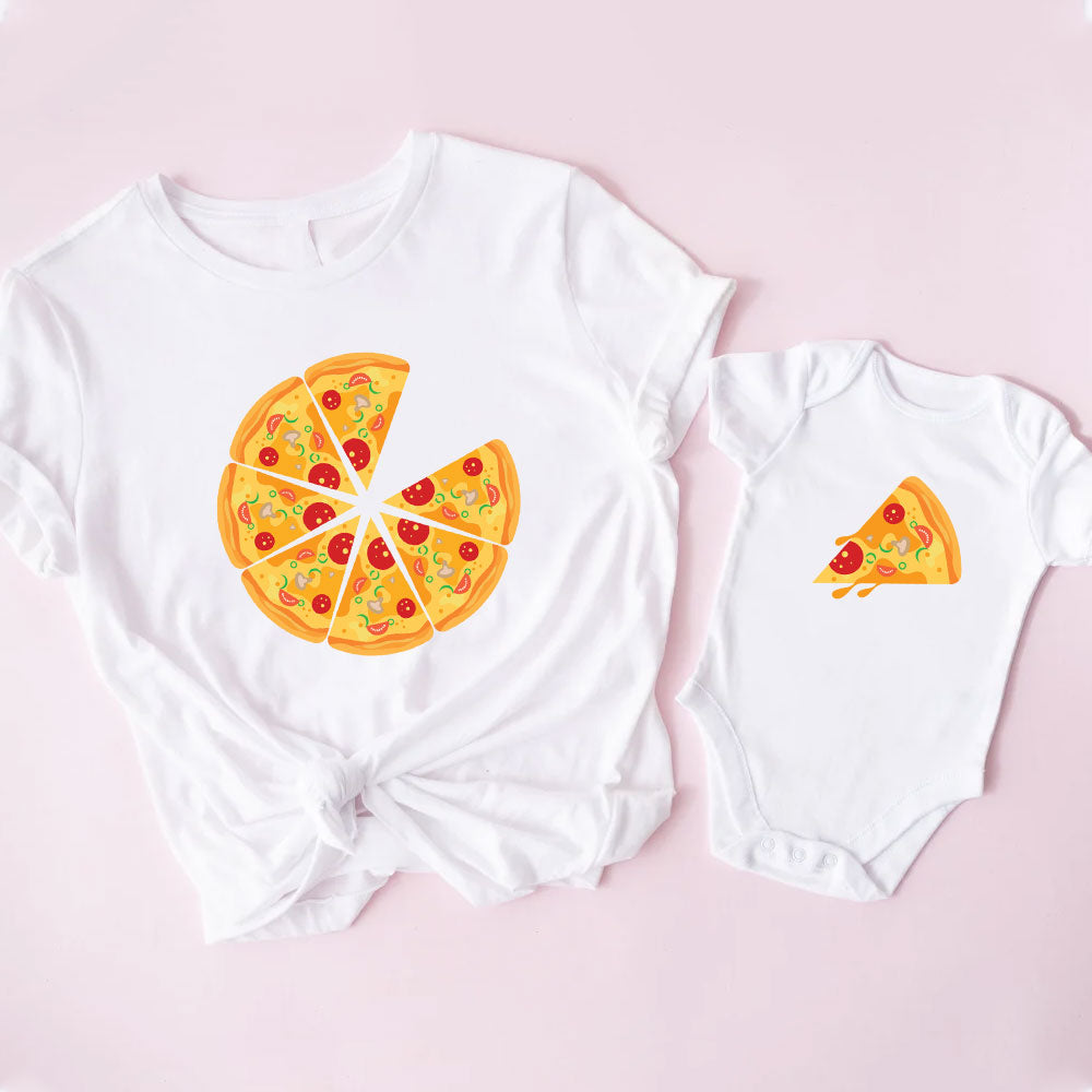 Pizza and Pizza Slice Black Matching Set For Mom Dad And Baby, Pizza Family Shirt, Funny Matching Set for Mom and Baby MI0252