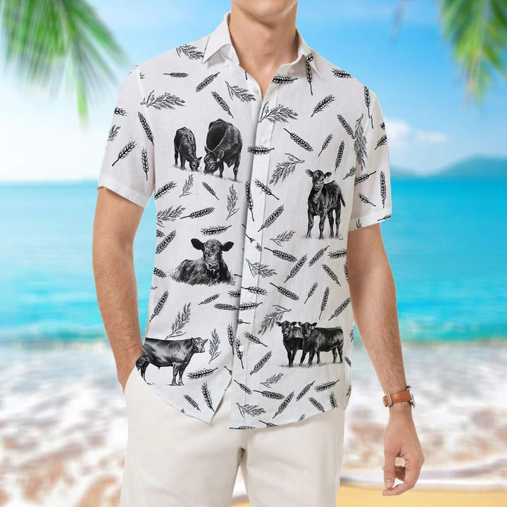 Cattle Pattern - Hawaiian Shirt, Unisex Print Aloha Short Sleeve Casual Shirt, Cow Hawaiian Shirt HO5073