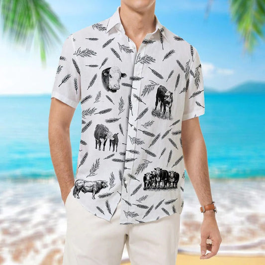 Hereford Cattle Pattern Hawaiian, Unisex Print Aloha Short Sleeve Casual Shirt, Gift For Cow Lover HO5072