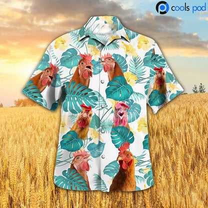 Chicken In Tropical Leaves Pattern Hawaiian Shirt, Rooster Hawaiian Shirts HO4771