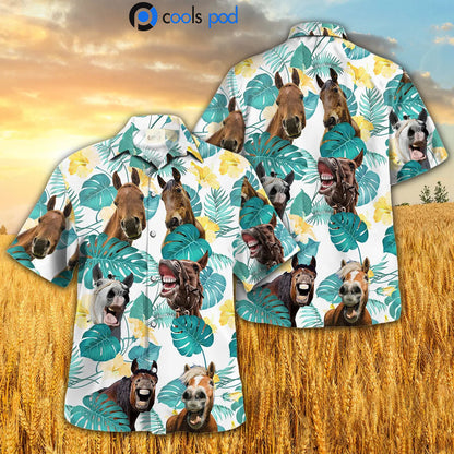 Horse In Tropical Leaves Pattern Hawaiian Shirt, Horse Hawaii Shirt, Horse Lover Gifts HO4769