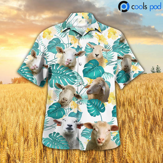 Sheep In Tropical Leaves Pattern Hawaiian Shirt, Sheep Hawaiian Shirt Men Women HO0359