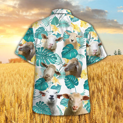 Sheep In Tropical Leaves Pattern Hawaiian Shirt, Sheep Hawaiian Shirt Men Women HO0359