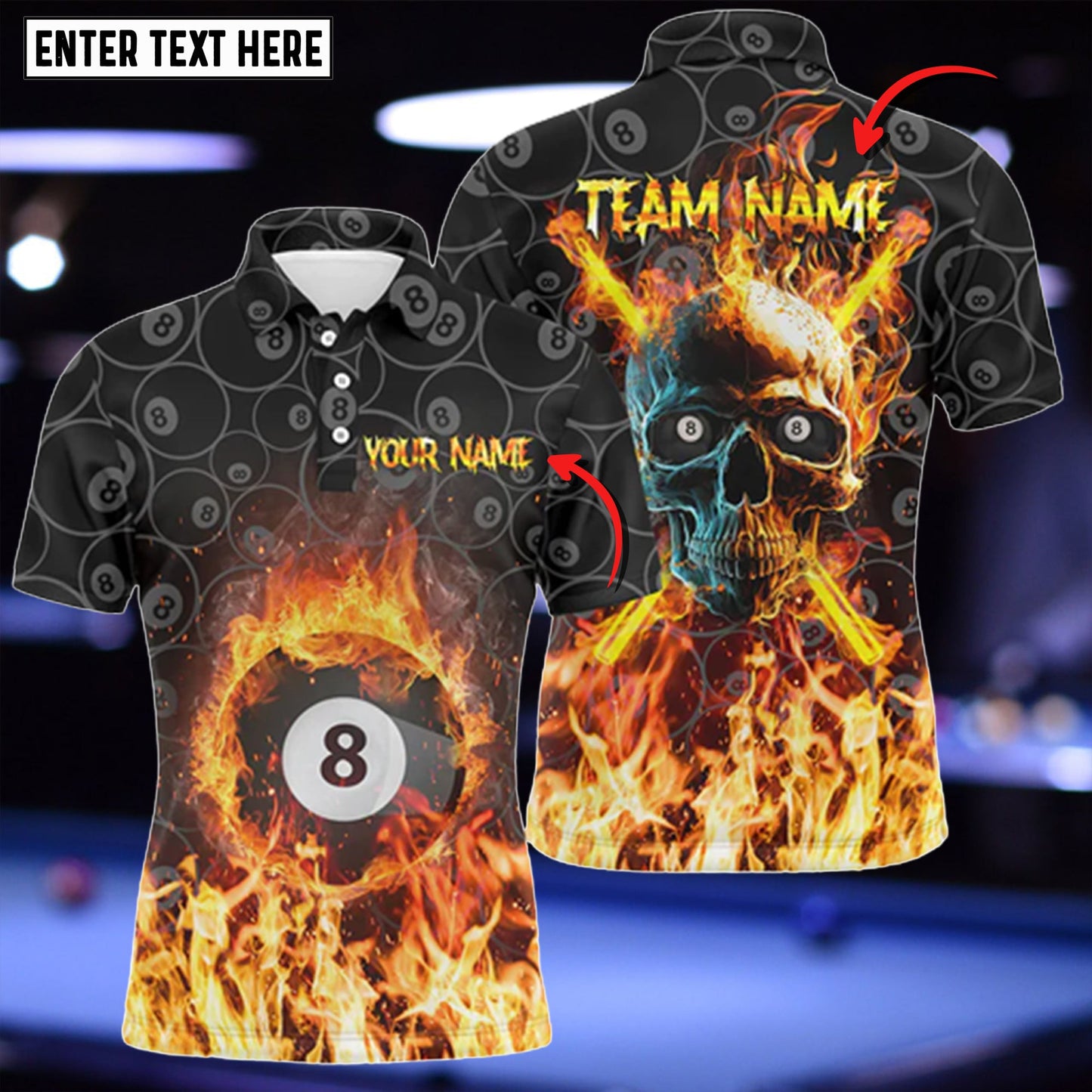 Lasfour Billiard Skull 8 Ball Flame Personalized Name 3D Shirt BIA0556