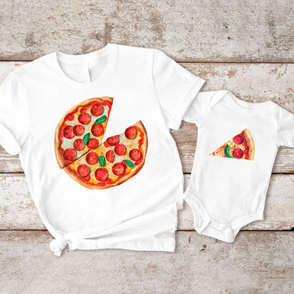 White Matching Set with Pizza and Pizza slice For Mom and Baby in First Mother's day From Dad MI0259