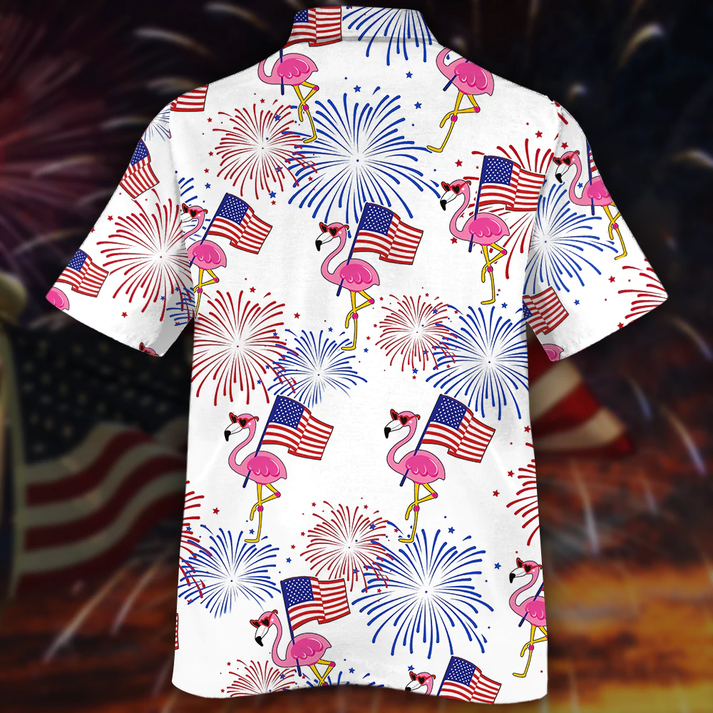 Flamingo Hawaiian Shirt For Independence Day, Usa Flag With Flamingo Patriotic Hawaii Aloha Shirt Short Sleeve HO5005