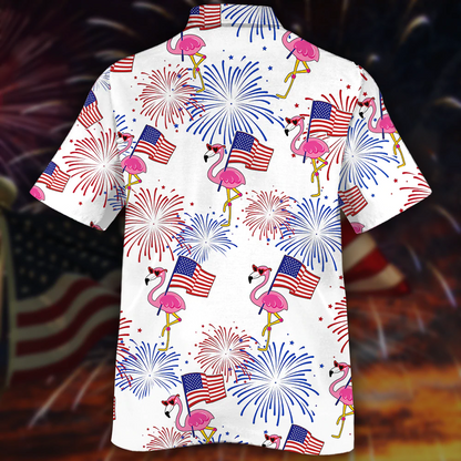 Flamingo Hawaiian Shirt For Independence Day, Usa Flag With Flamingo Patriotic Hawaii Aloha Shirt Short Sleeve HO5005