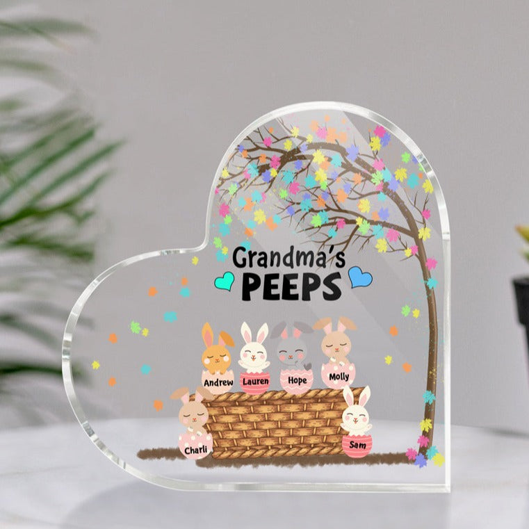 Personalized Bunny Heart Shaped Acrylic Plaque - Grandma's Peeps, Gift for Grandma, Mother's Day Gifts MI0514