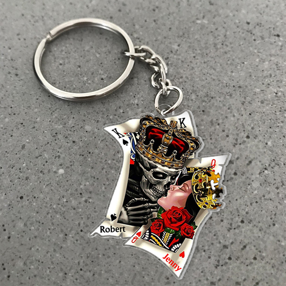 Gift For Couple, Personalized Keychain, King And Queen Skull Couple Keychain KO0048