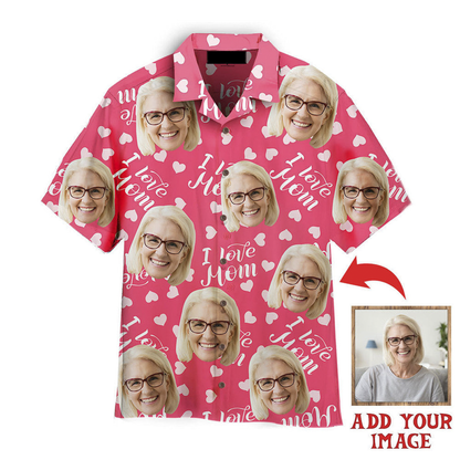 Custom Face Love Mom Pink Seamless Custom Hawaiian Shirt, Personalized Hawaiian Shirts, Custom Photo Hawaiian Shirt HO4222